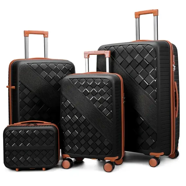 4-Piece Woven Pattern Hard Shell Luggage Set – Green – view 4