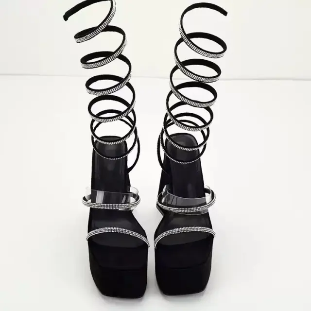 Snake-Wrap Triangle-Heel Sandals – view 4