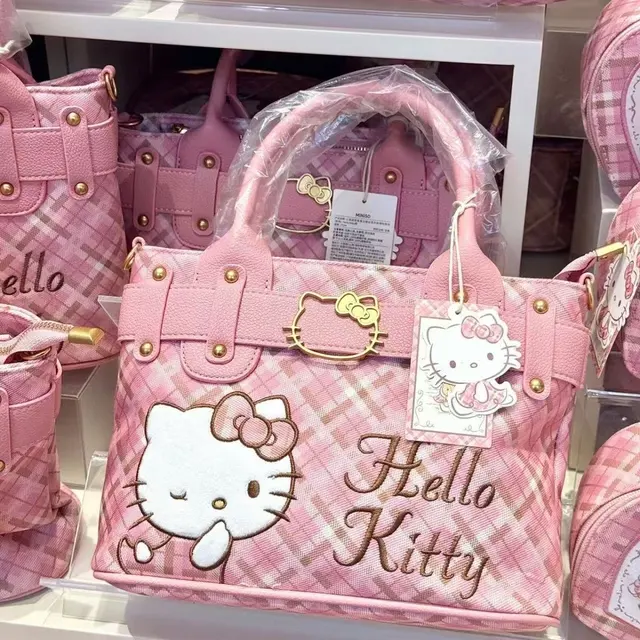 Hello Kitty Pink Plaid Embroidered Handbag