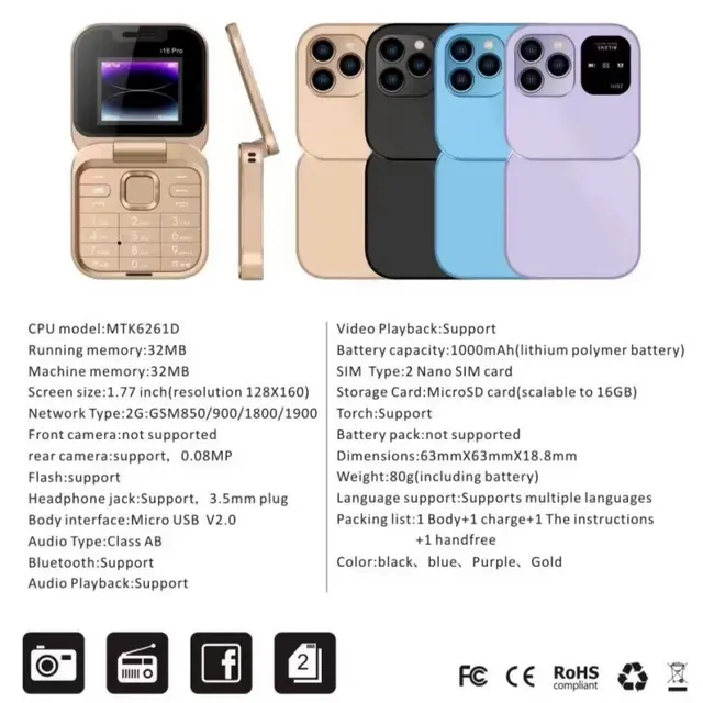 i16 Pro Mini Flip Phone – view 3