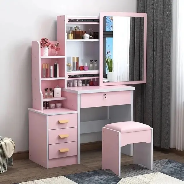 80cm Makeup Table with Sliding Mirror, Storage & Stool