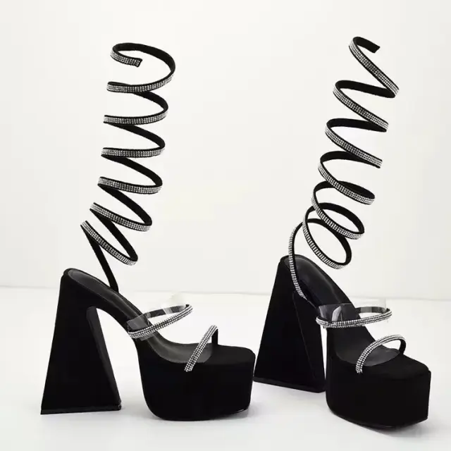 Snake-Wrap Triangle-Heel Sandals