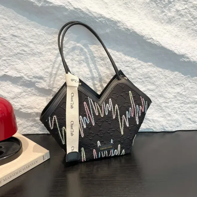 Striped Embroidered Large Tote Bag – view 4