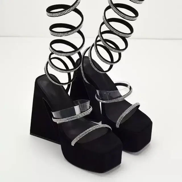 Snake-Wrap Triangle-Heel Sandals – view 2