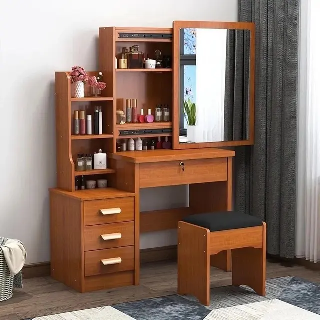 80cm Makeup Table with Sliding Mirror, Storage & Stool – view 3