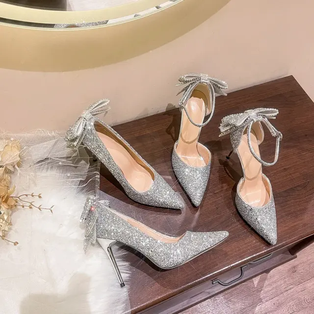 Silver Sequin Crystal Bridal Pumps – view 3