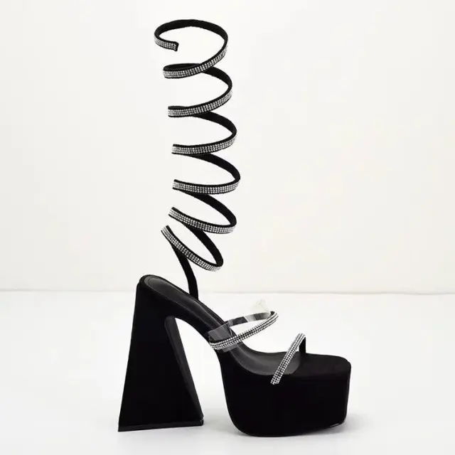 Snake-Wrap Triangle-Heel Sandals – view 3