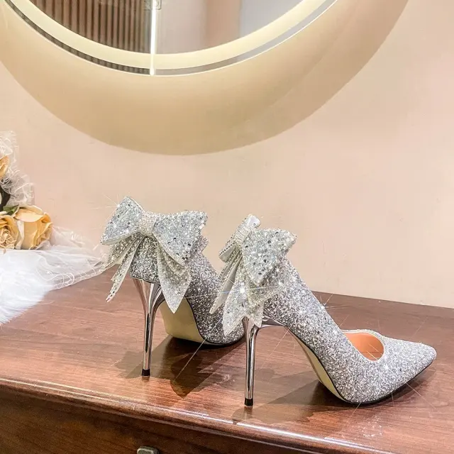 Silver Sequin Crystal Bridal Pumps