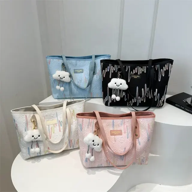 Large Zip Shoulder Tote with Pendant