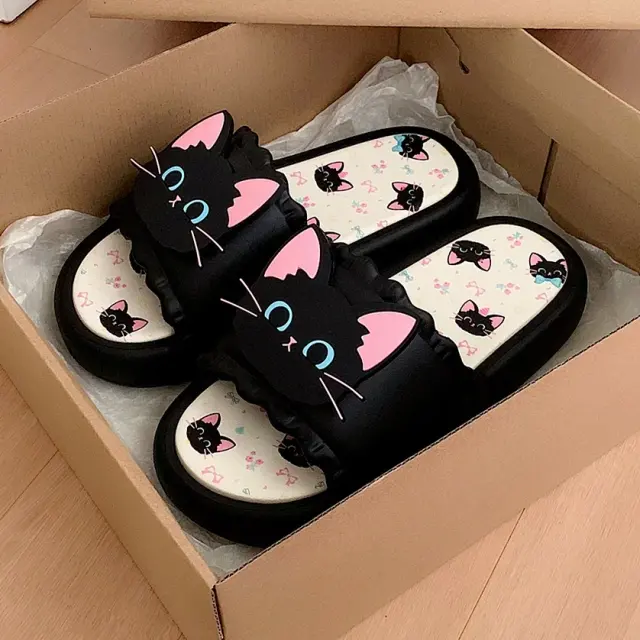 Cute Cat Thick-Sole Slides