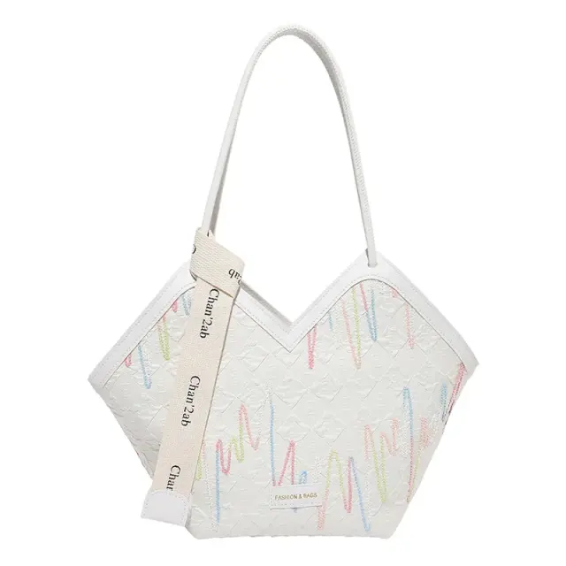 Striped Embroidered Large Tote Bag – view 5