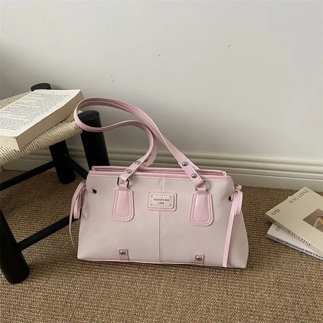 Vintage Contrast-Stitch Suede Baguette Shoulder Bag – view 3