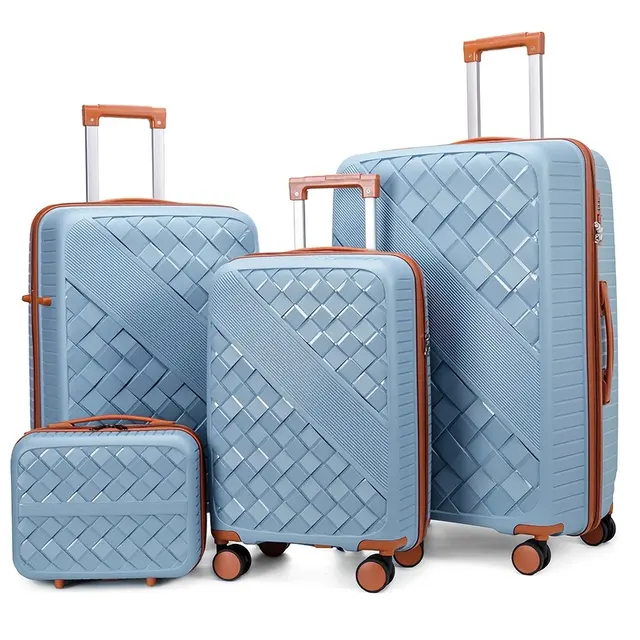 4-Piece Woven Pattern Hard Shell Luggage Set – Green – view 2