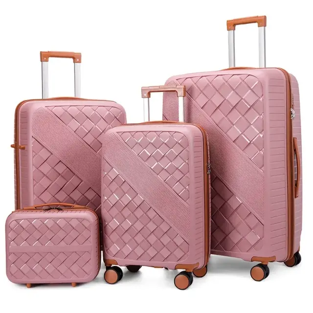 4-Piece Woven Pattern Hard Shell Luggage Set – Green – view 3