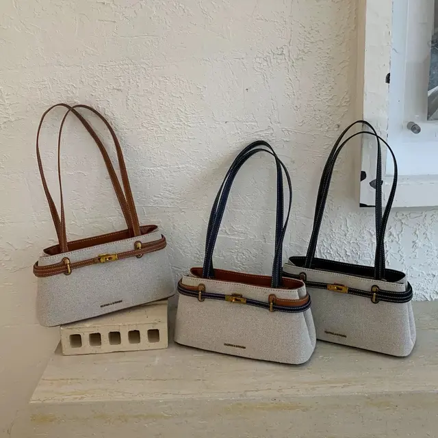 Canvas & Leather Trim Baguette Shoulder Bag